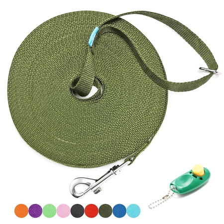 Long Dog Leash with Recall Clickers for Small, Medium and Large Dogs or Cats Training, Walking, Camping (20 Feet, DarkGreen)