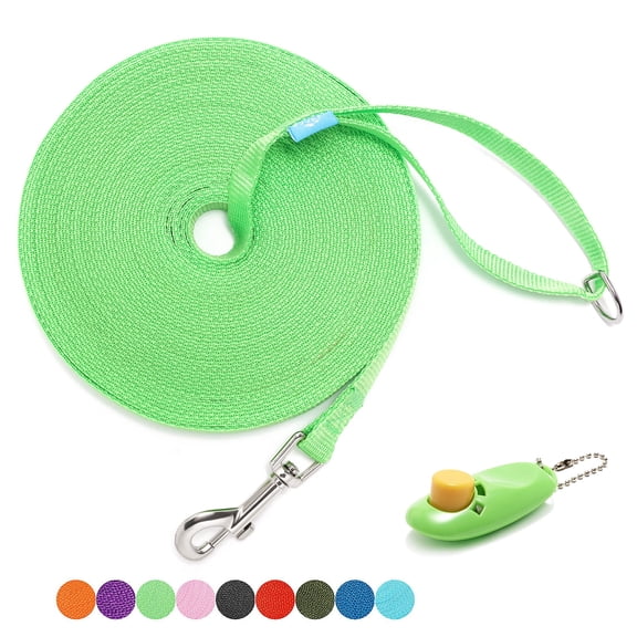 Long Dog Leash with Recall Clickers for Small, Medium and Large Dogs or Cats Training, Walking, Camping (20 Feet, Springgreen)