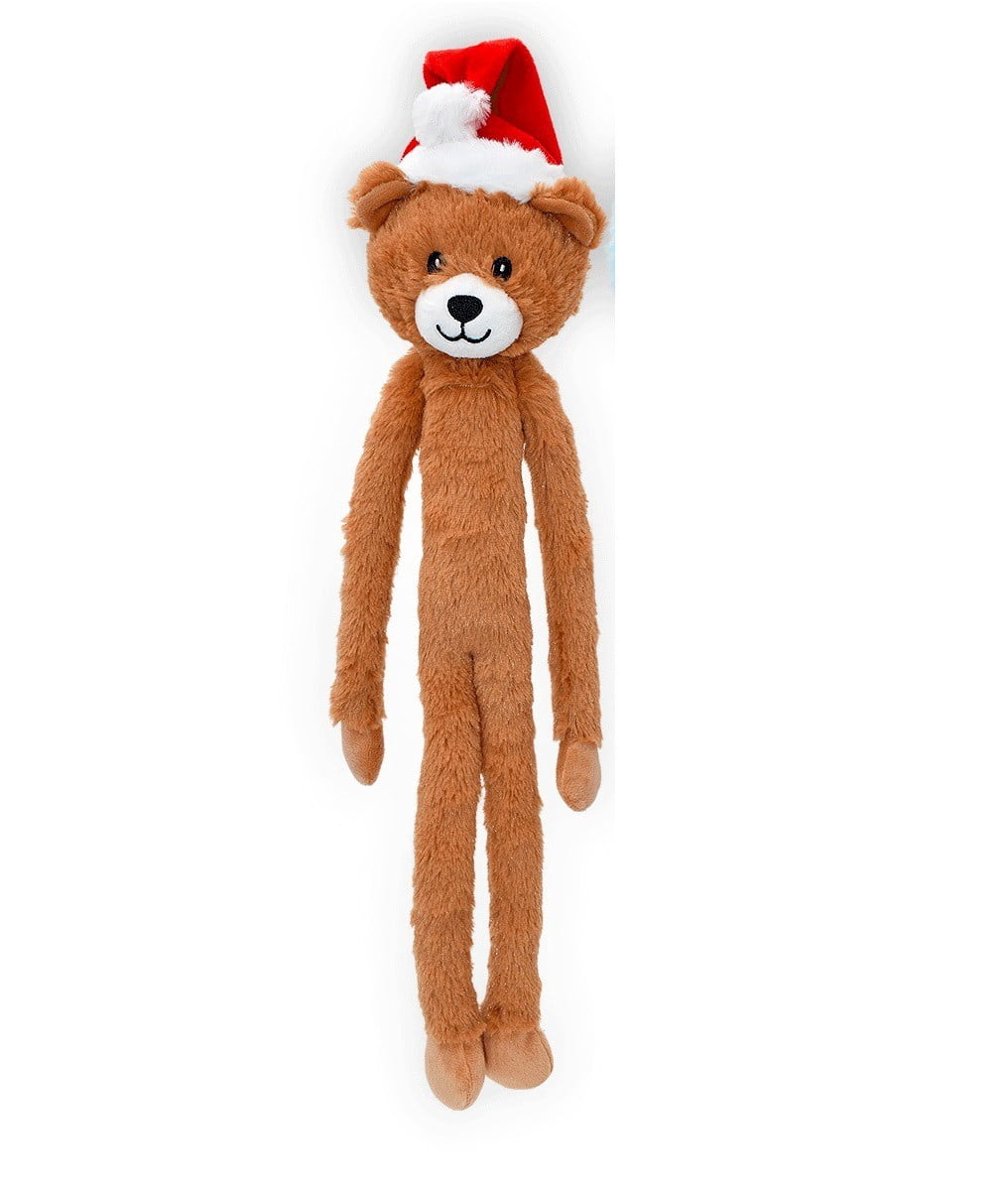 Long Dog Toys Super Cute 18 Inch Swinging Interactive Santa Hat Holiday Animals (Brown Bear)