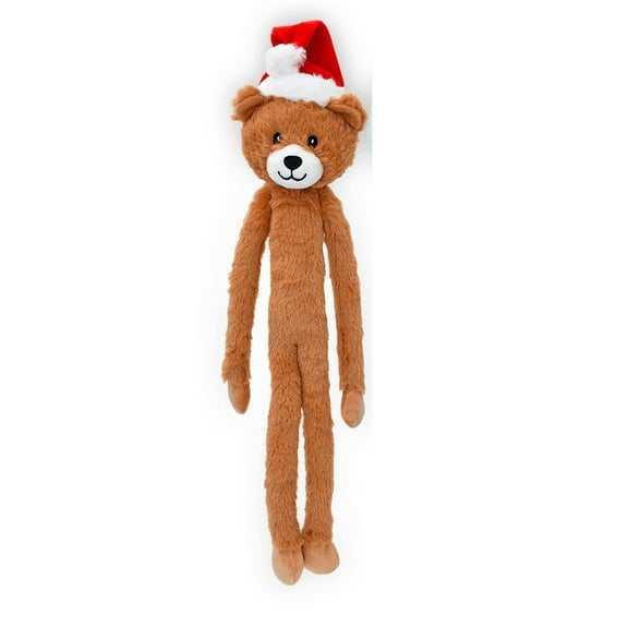 Long Dog Toys Super Cute 18 Inch Swinging Interactive Santa Hat Holiday Animals (Brown Bear)