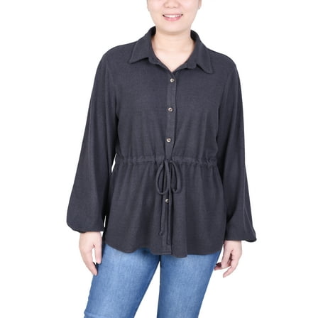 Long Dolman Sleeve Drawstring-Waist Tunic Top