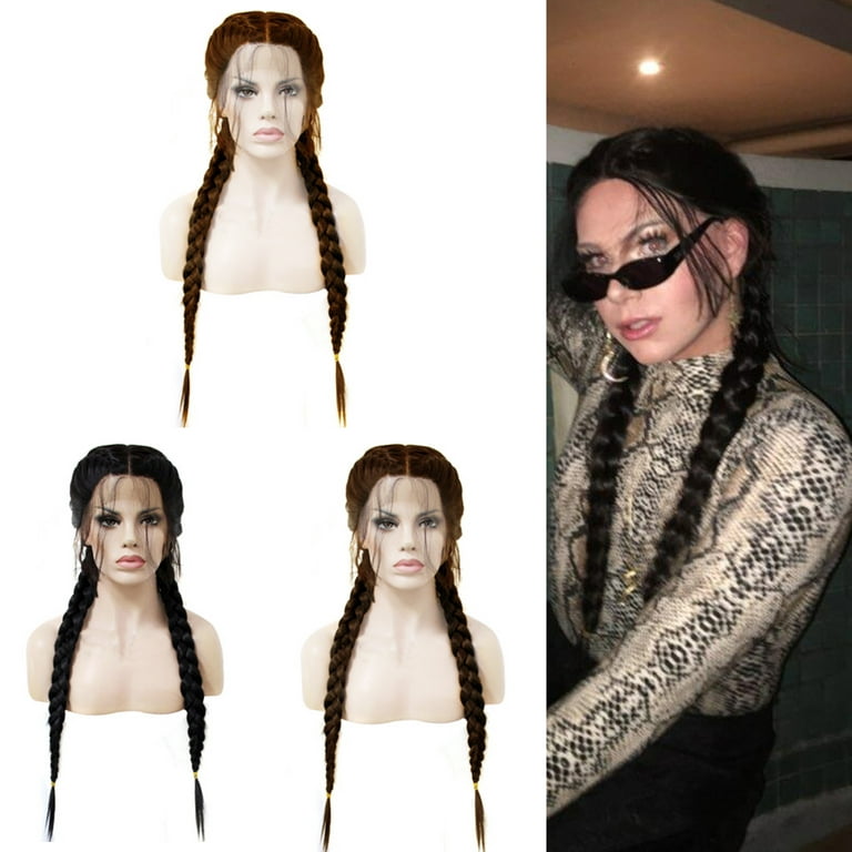 Long Double Braids Lace Front Hair Hairpiece, HUATOL 25.6 Synthetic Long  Braided Female Twist Black Wigs Heat Resistant Fiber for Women Dairly Wear  (Dark Brown) 