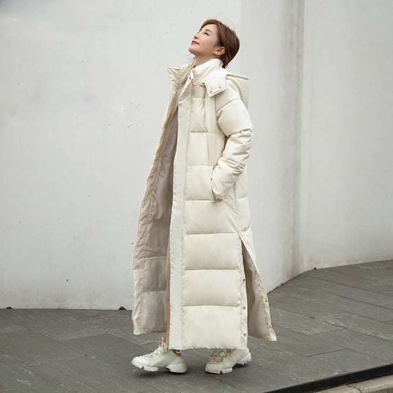 Long Down Jacket for Women, for Women Zpanxa Winter Warm Coats Lengthened and Thickened Medium Length Down Cotton Jacket Outwear, Gifts for Women Beige M