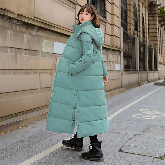 Long Down Jacket for Women, for Women Zpanxa Winter Warm Coats Lengthened and Thickened Medium Length Down Cotton Jacket Outwear, Gifts for Women Green M