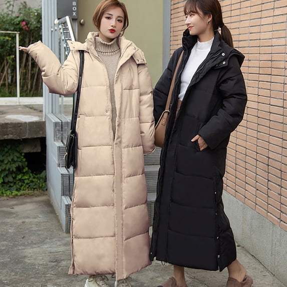 Long Down Jacket for Women, for Women Zpanxa Winter Warm Coats Lengthened and Thickened Medium Length Down Cotton Jacket Outwear, Gifts for Women Khaki L
