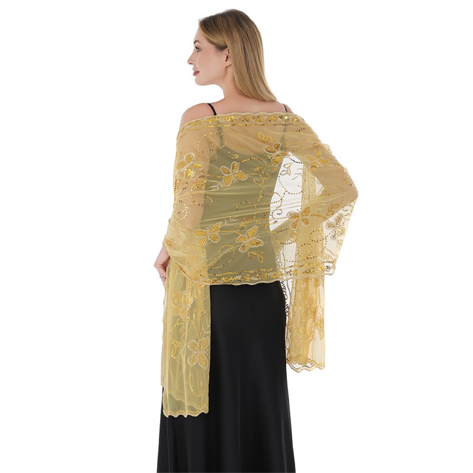 Shimmer Dc Long Drape Shawl for Bridesmaids and Evening Wear, Sheer Embroidered ...