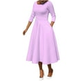 thumbnail image 1 of Wo-Fusoul Women's Elegant Round Neck Solid Color Dress with Pockets, Long Sleeve Casual Wear, 1 of 5