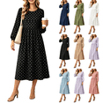 thumbnail image 1 of Long Dress for Women Crew Neck Flowy A-Line Flowy Pleated Fall Midi Polka Dot Party Wedding Guest Daily Casual Dress,Sizes S-2XL, 1 of 4
