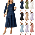 thumbnail image 1 of Long Dress for Women Crew Neck Flowy A-Line Flowy Pleated Fall Midi Polka Dot Party Wedding Guest Daily Casual Dress,Sizes S-2XL, 1 of 4