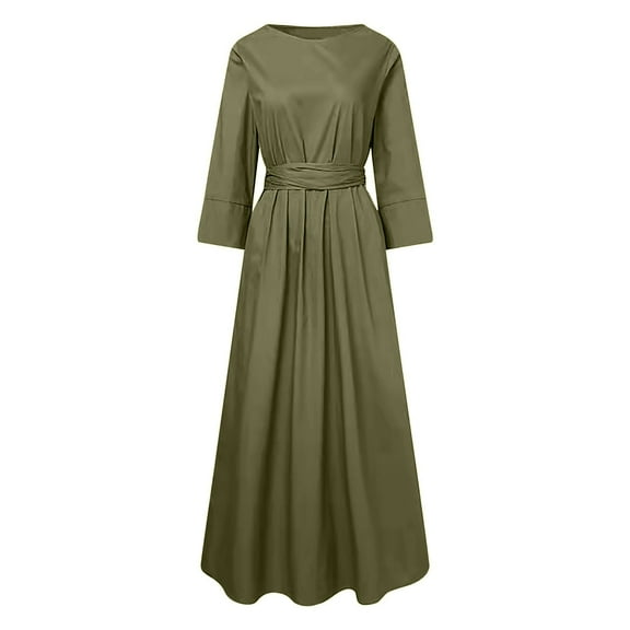 Long Dress for Women Fashion Round Neck Loose Long Sleeve Solid Mid-Calf Dress Long Dress Long Dress with Sleeves