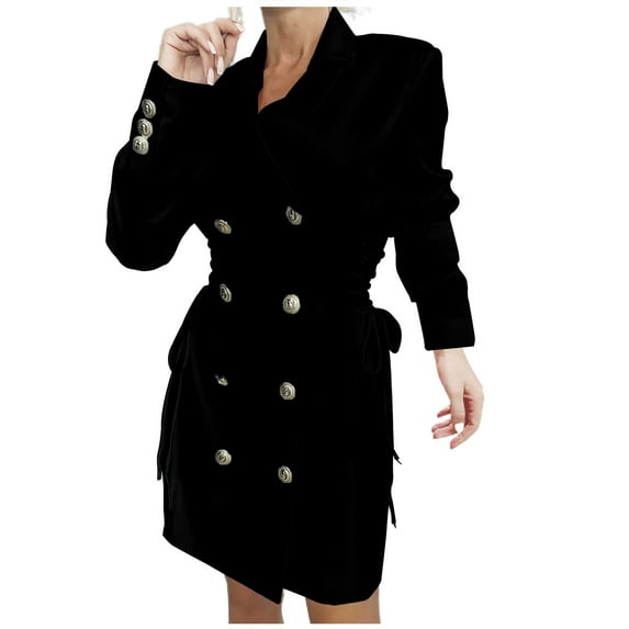 Long Dress for Women V-Neck Solid Color Temperament Long Sleeve Outerwear Blazer Dress Blazer Dress for Women