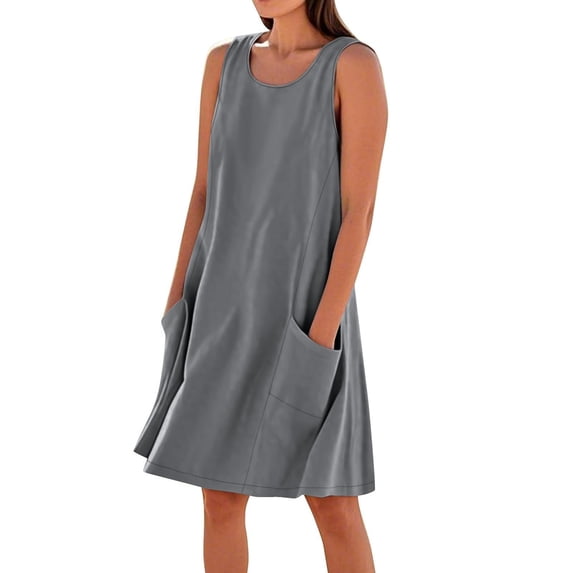 Long Dresses For Women Sevevn Women's Solid Color Casual Sleeveless Cotton Linen Loose Fitting Dress With Pockets Flowy Dresses For Women
