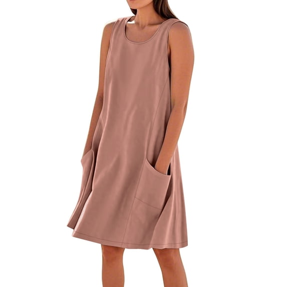 Long Dresses For Women Sevevn Women's Solid Color Casual Sleeveless Cotton Linen Loose Fitting Dress With Pockets Flowy Dresses For Women