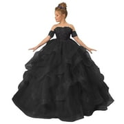 Long Dresses Lace Applique Pageant Dresses for Girls Poofy Flower Girl Dress for Wedding Toddler Ball Gown
