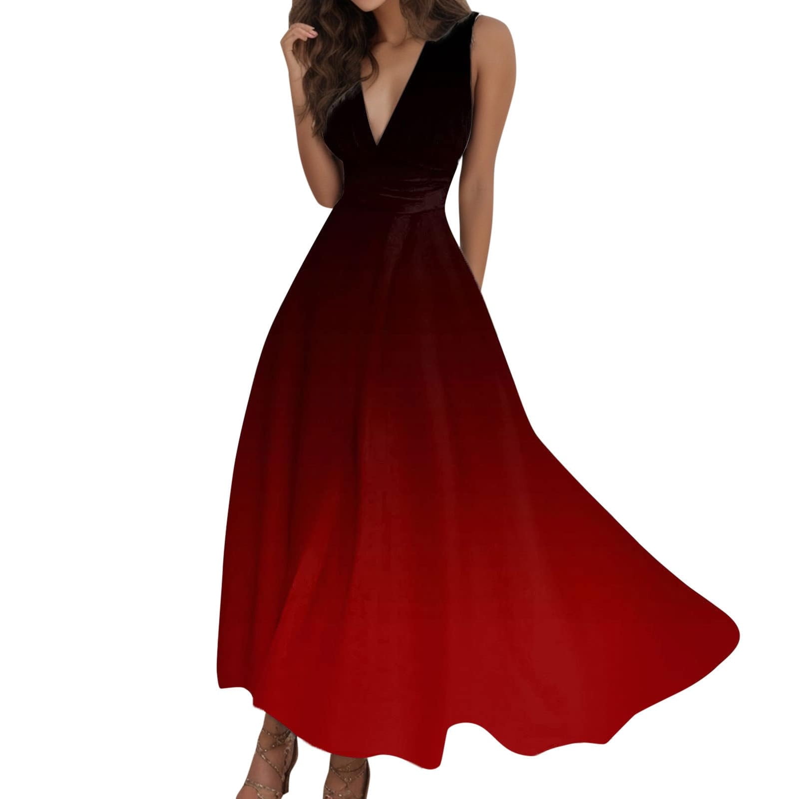 Long Dresses for Women Sexy Deep V Neck Night Gowns Sleeveless Formal ...
