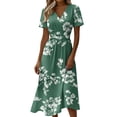 thumbnail image 1 of Long Dresses for Women Short Sleeve Wrap V-Neck Modest Dresses A-Line Beach Vacation Dresses 2026, 1 of 7