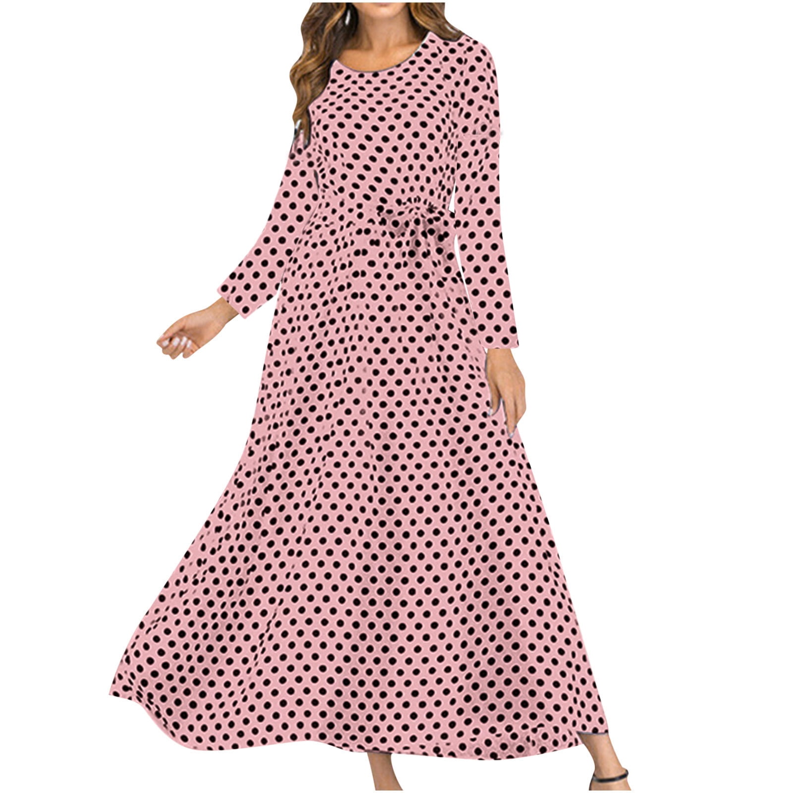 knee length dresses for ladies Chic Long Sleeve Polka Dot Maxi Dress main image 0