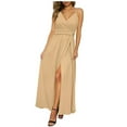 thumbnail image 1 of Long Dresses for Women for Wedding,High Waisted Ruched Pleated V-Neck Bodycon Flowy Split Maxi Dresses, 1 of 4