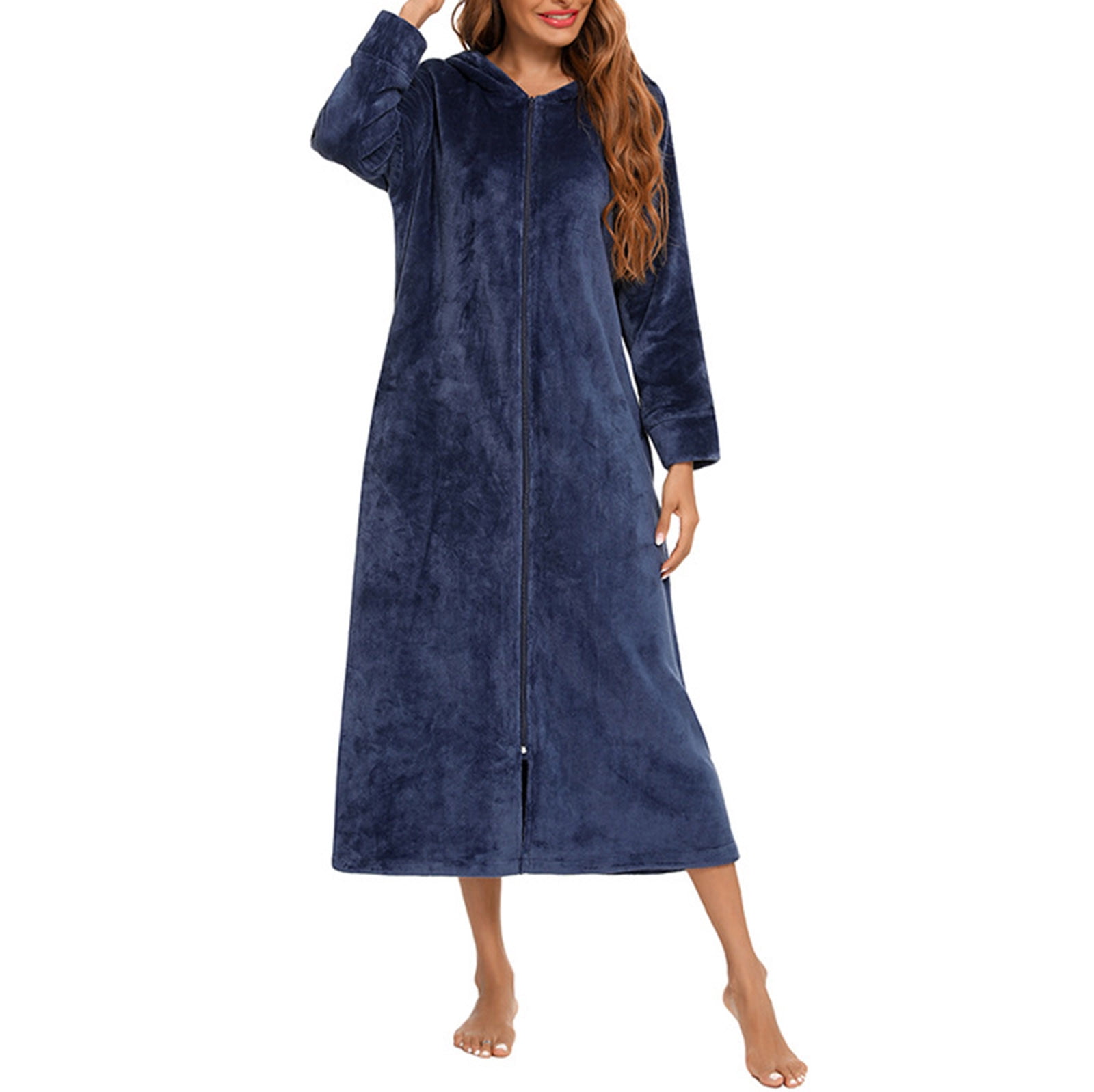 Long Dressing Gown Ladies Bathrobe Ladies Zip Dressing Gowns Fleece