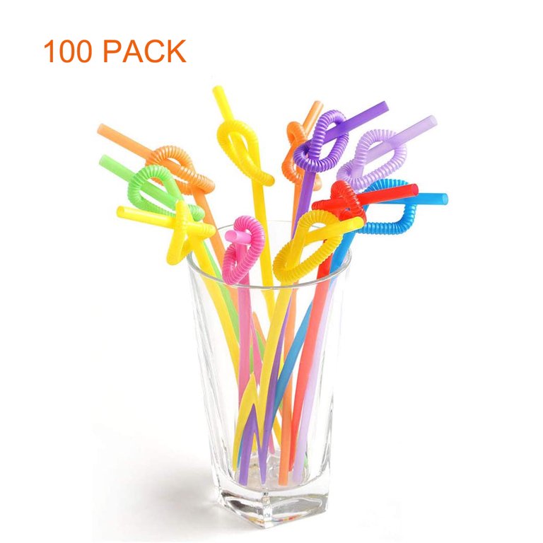 Plastic Straws, 200 Packs Of Straws Drinking Plastic Straws Reusable Curly Straws  Reusable Straw Multicolor Striped Bendable Straws Flexible Straws