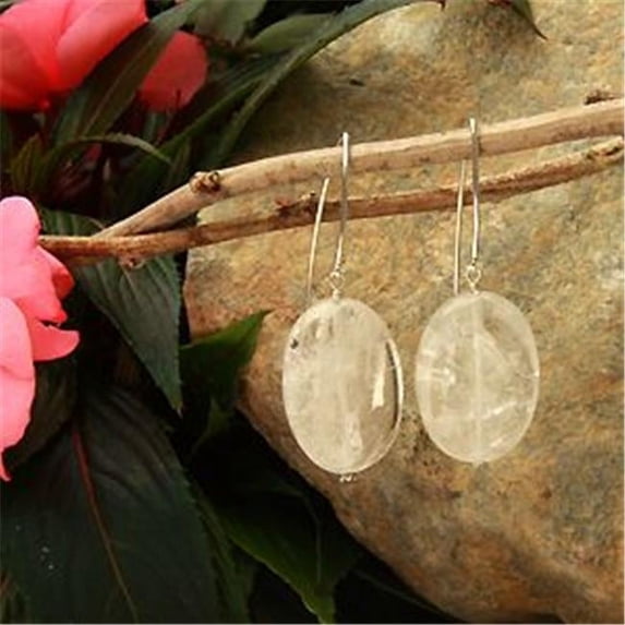 Long Drop Oval 30 x 20mm Thick Flat Oval Crystal Quartz Earrings