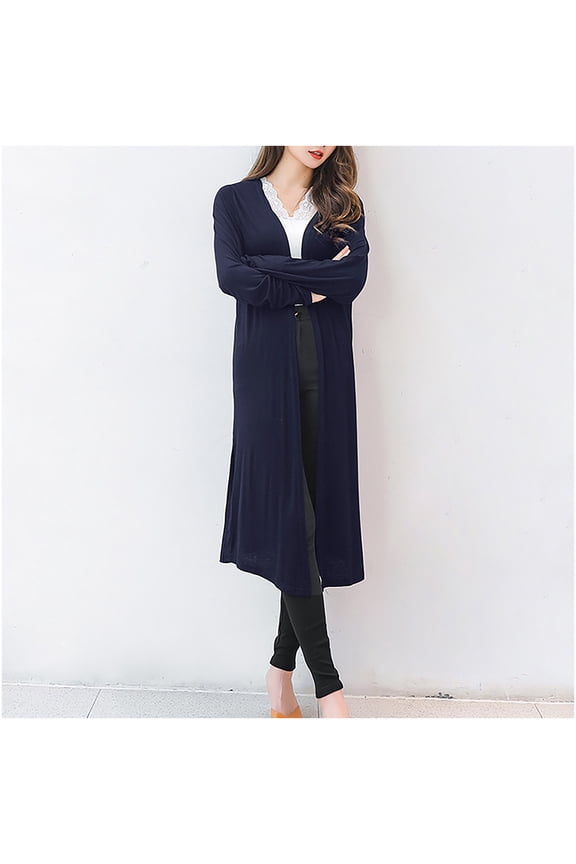 Long Duster Cardigan for Women Long Sleeve Thumb Hole Loose Comfort Knit Cover Up Jacket for Summer Dress Layering Outerwear Navy XXL