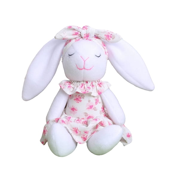 Long Eared Hare Figurine Ornament Plush Fabric Hare Doll With Flower Dress For Tabletop Shelf Display Easter Decoration