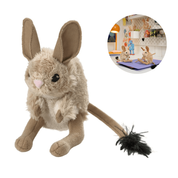 Long-Eared Jerboa Beige Plush Toy,Realistic Long-Tailed Jerboa Plush Toy, Soft Desert Animal Stuffed Doll with Big Ears for Kids Play & Shelf Display