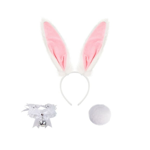 Long Ears Rabbit Easter Costume Set Bunny Ears Headband Tail with Face Art Kit Halloween Cosplay Assesories for Girls