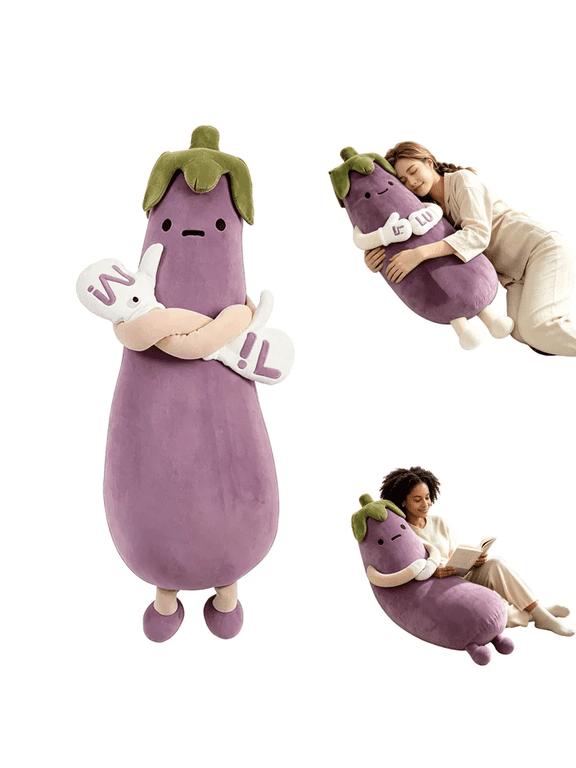 Long Eggplant‑Shaped Cuddle Plush Pillow, Interactive Hugging Stuffed Toy With Remote‑Controlled Patting Arm & Bluetooth Voice Recording, Cozy Body Pillow Sleep Companion for Adults