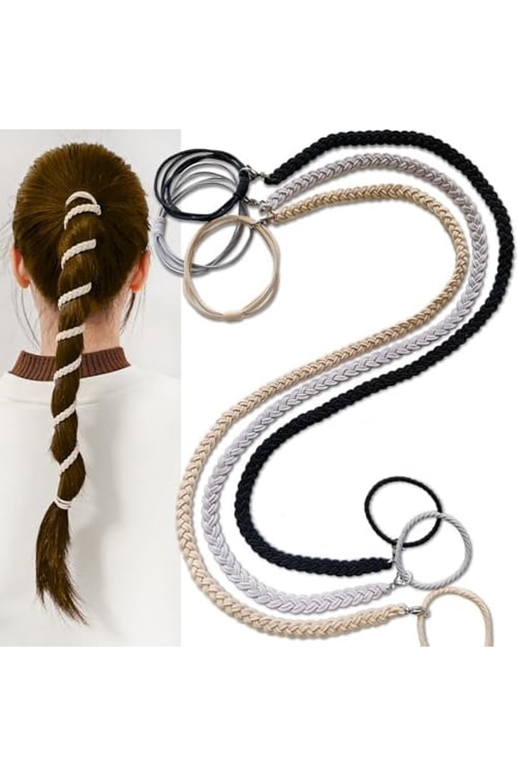 Long Elastic Hand Braided Hair Ties for Women & Girls -3 Pack 18"Pony Tails Wrap Hair Tie for Longhair, No-, -Free Ponytail Holders for Gym, Swimming, Diving, Wind and Water