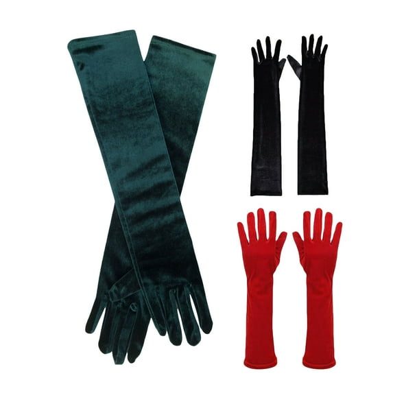 Long Elbow Gloves, Stretchy Golden Velvet Gloves 17/21/25inch Party Bridal Dance Sexy Satin Gloves for Women