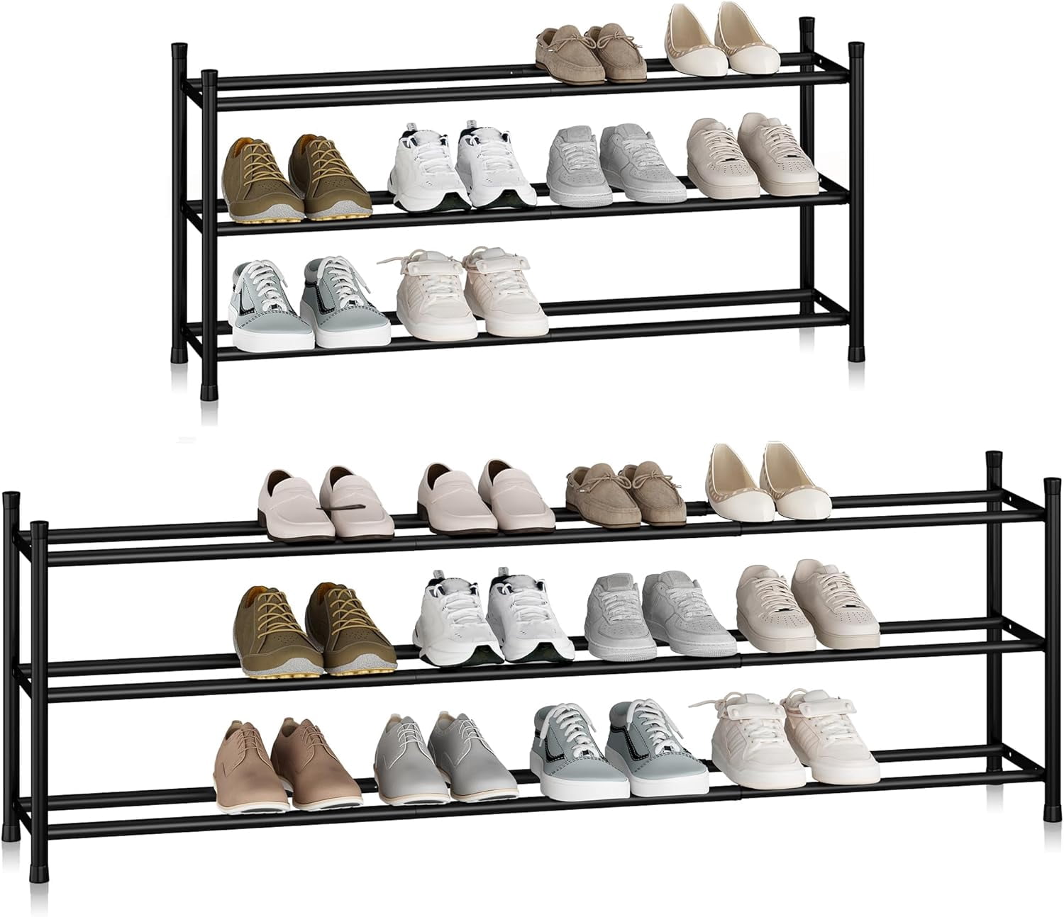 Long Expandable Shoe Rack, 18 Pairs Wide Stackable Shoe Rack ...