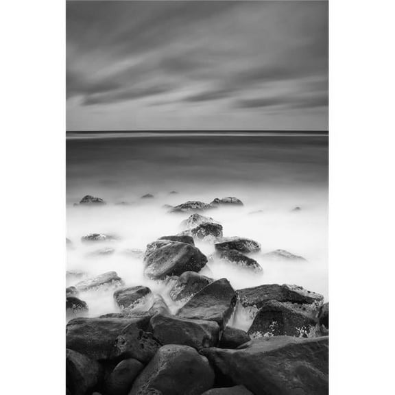 Long Exposure of The Surf Along Wailua Beach Processed in High Contrast Black & White Poster Print - 12 x 19 in.