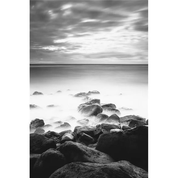 Long Exposure of The Surf Along Wailua Beach Processed in High Contrast Black & White Poster Print - 24 x 38 in. - Large