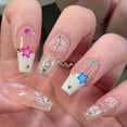 Long Fake Nails French Press on Silver Nails Ballerina Tips Full Cover