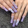 thumbnail image 1 of Long Fake Nails Purple Press on Nails Full Cover Coffin False Nails with Flower Designs Acrylic Artificial Rhinestone Nails Coffin Glue on Nails Stick on Nails for Women, 1 of 1