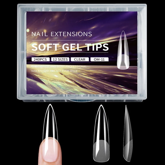 Long False Nails Clear Acrylic Coffin Shape 240pcs Full Covers Artificial Nails for Salons and Nails Art 12 Sizes
