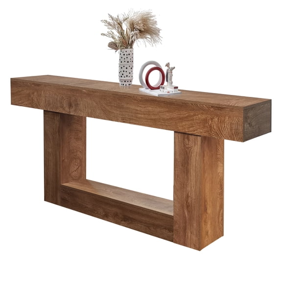 Long Farmhouse Entryway Table, 63 Inch, Rustic Wooden Sofa Table with Storage Shelf, Easy Assembly, Space Saving Accent Furniture for Hallway, Foyer, Living