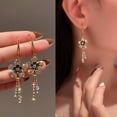 thumbnail image 1 of Long Fashion Flower Tassel Earrings Full Diamond Earrings Rhinestone Long Tassels Dangle Earrings for Women, 1 of 9