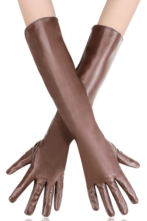 Long Faux Leather Gloves for Women,Elbow Length Touchscreen Dress Gloves, Costume Opera Gloves