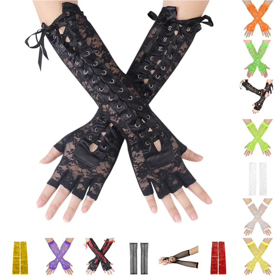 Long Fingerless Tulle Mesh Gloves Black Wedding Bridal Sheer Glove for Women Elegant Opera Halloween Party Dance Gloves