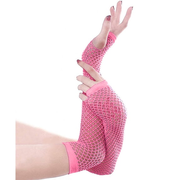 Long Fishnet Gloves Fingerless Arm Sleeves Scene Accessories For Women Pink