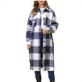 thumbnail image 1 of Long Flannel Shirt Women Lapel Collar Button-up Plaid Jackets Travel Casual Winter Warm Fleece Long Sleeve Plaid Shirts with Chest Pockets, 1 of 9