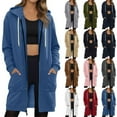 thumbnail image 1 of Long Fleece Hoodies for Women Casual Zip Up Long Tunic Sweatshirt Oversized Long Sleeve with Pockets Warm Fall 2025 Hooded Jacket Coat Size S-2XL​ Navy S, 1 of 5