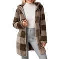 thumbnail image 1 of Long Fleece Jacket For Reversible Zip Front Coat With Checkered Print Winter Warm Soft Outerwear Full Length Cozy LoungewearCoffeeXS, 1 of 5