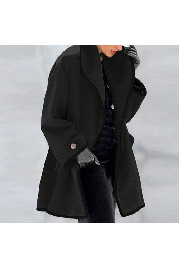 Long Fleece Jackets for Women Wool Blend Trench Coat Soft Windbreaker Cozy Winter Outerwear