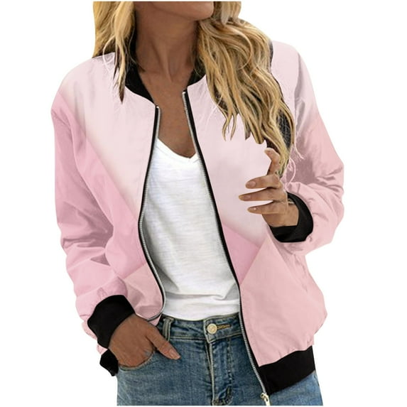 Long Fleece for Lady Baseball Jacket Lightweight Zip up Long Sleeve Outerwear Windbreaker with Pocket Casual Coat Fall Jackets S-106 Pink-a XL