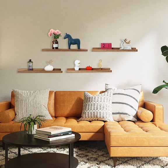 Long Floating Shelves With Lip, Picture Ledge Shelves Set of 4, Rustic Photo Frames Storage Display Shelves Wall Mounted for Living Room Bedroom Kitchen Kids Nursery, Home Office Decor 24 Inch