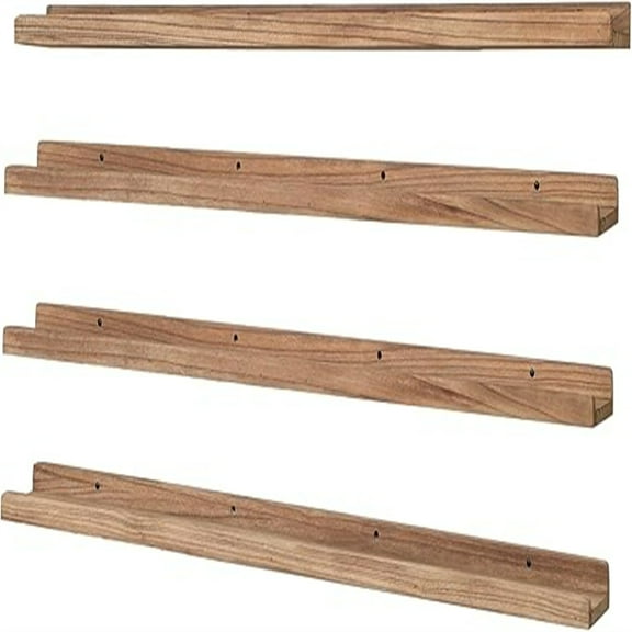 Long Floating Shelves for Wall 47 Inch,Real Wood Picture Ledge Shelf with Lip Set of 4,Photo Frame Storage Display for Living Room Nursery Room Bedroom Bathroom Kitchen Decor(Carbonized Black)